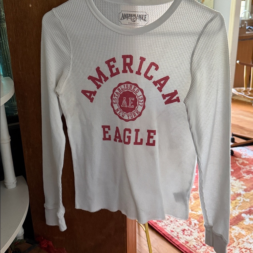 American Age White and Red Long Sleeve Tee